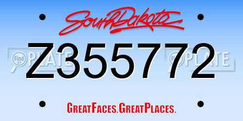 Z355772 South Dakota License Plate