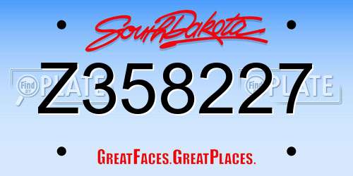 Z358227 South Dakota License Plate