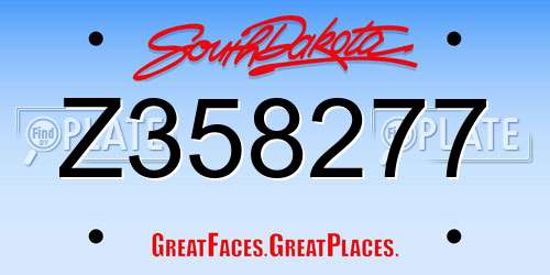 Z358277 South Dakota License Plate