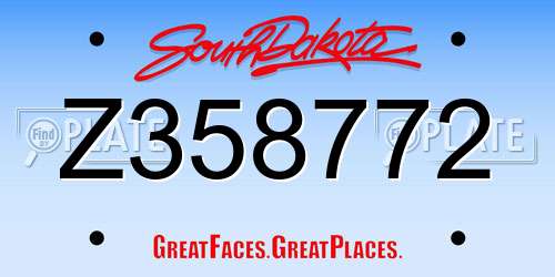 Z358772 South Dakota License Plate