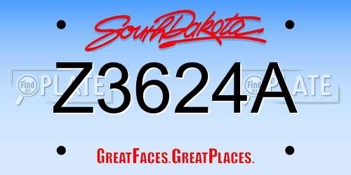 Z3624A South Dakota License Plate