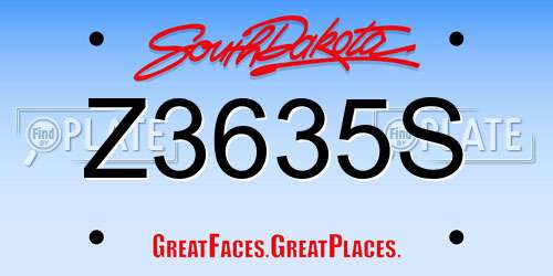 Z3635S South Dakota License Plate