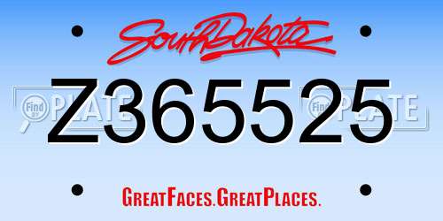 Z365525 South Dakota License Plate