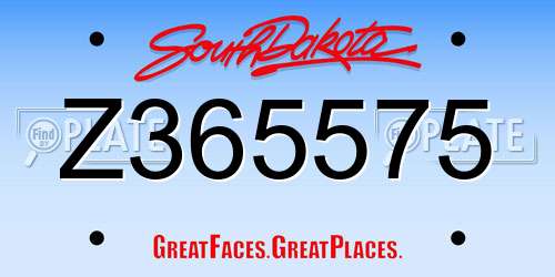 Z365575 South Dakota License Plate