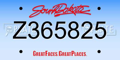 Z365825 South Dakota License Plate