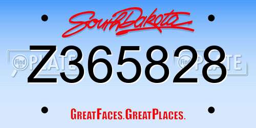 Z365828 South Dakota License Plate