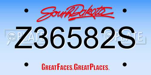 Z36582S South Dakota License Plate