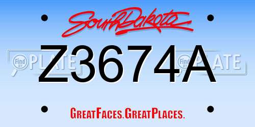 Z3674A South Dakota License Plate