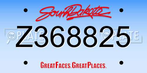 Z368825 South Dakota License Plate