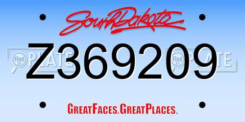 Z369209 South Dakota License Plate