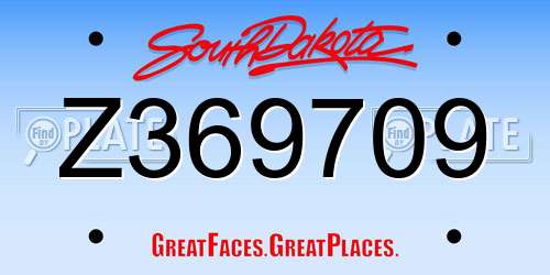 Z369709 South Dakota License Plate