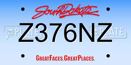 Z376NZ South Dakota License Plate