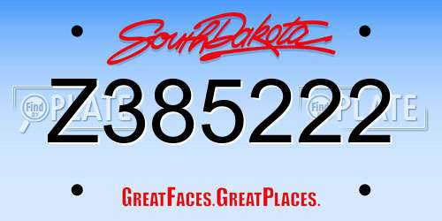 Z385222 South Dakota License Plate