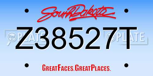 Z38527T South Dakota License Plate