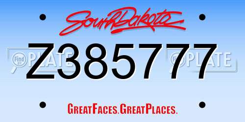 Z385777 South Dakota License Plate