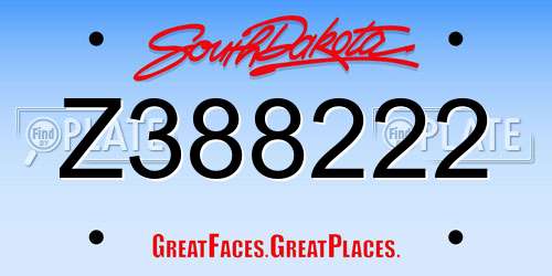 Z388222 South Dakota License Plate