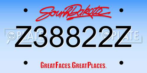 Z38822Z South Dakota License Plate