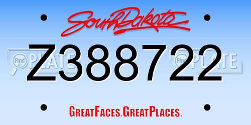 Z388722 South Dakota License Plate