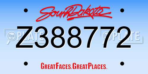 Z388772 South Dakota License Plate