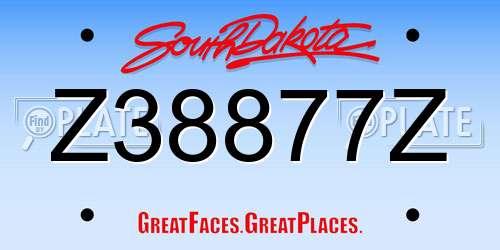 Z38877Z South Dakota License Plate