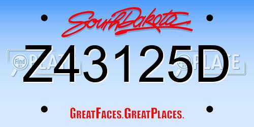 Z43125D South Dakota License Plate