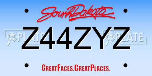 Z44ZYZ South Dakota License Plate