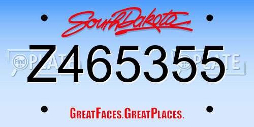 Z465355 South Dakota License Plate