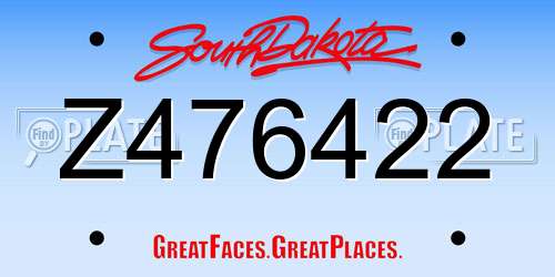 Z476422 South Dakota License Plate
