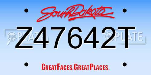 Z47642T South Dakota License Plate