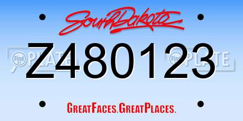 Z480123 South Dakota License Plate