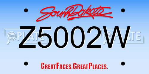 Z5002W South Dakota License Plate