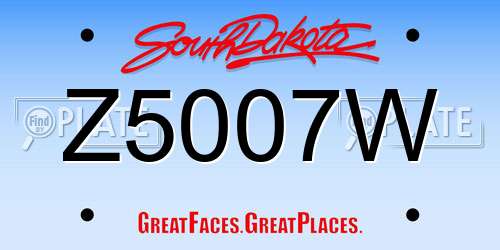Z5007W South Dakota License Plate