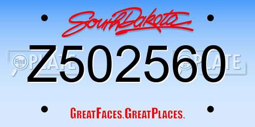 Z502560 South Dakota License Plate