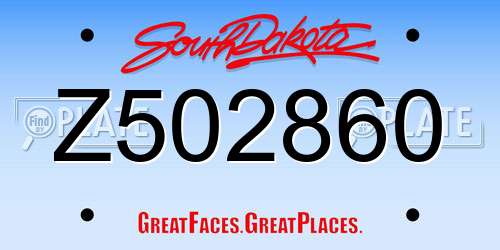 Z502860 South Dakota License Plate