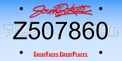 Z507860 South Dakota License Plate