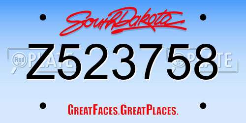 Z523758 South Dakota License Plate
