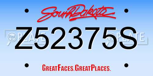 Z52375S South Dakota License Plate