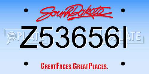 Z53656I South Dakota License Plate