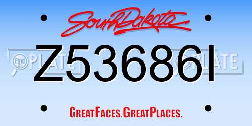 Z53686I South Dakota License Plate