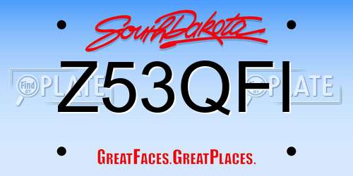 Z53QFI South Dakota License Plate