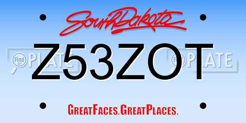 Z53ZOT South Dakota License Plate