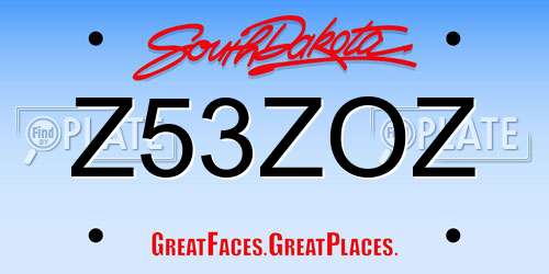 Z53ZOZ South Dakota License Plate