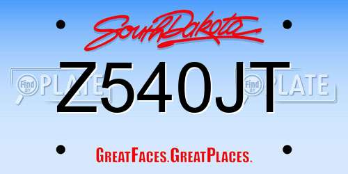 Z540JT South Dakota License Plate