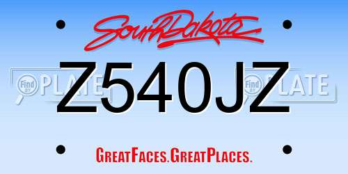 Z540JZ South Dakota License Plate