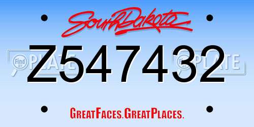 Z547432 South Dakota License Plate