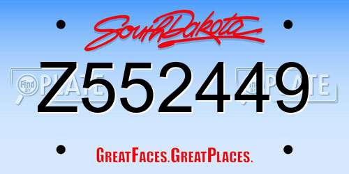 Z552449 South Dakota License Plate