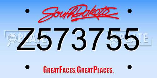 Z573755 South Dakota License Plate