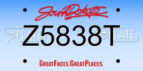 Z5838T South Dakota License Plate