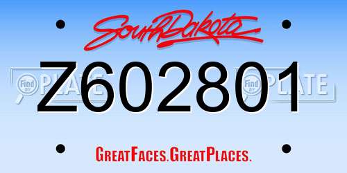Z602801 South Dakota License Plate