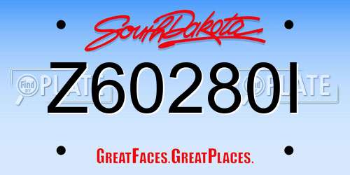 Z60280I South Dakota License Plate